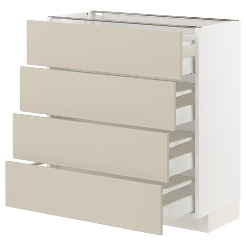 METOD / MAXIMERA Base cab 4 frnts/4 drawers, white/Havstorp beige, 80x37 cm