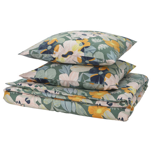 FÄLTGRÄSMOTT Duvet cover and 2 pillowcases, multicolour/flower pattern, 200x200/50x60 cm