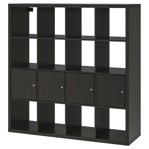 KALLAX Shelf unit with 4 inserts, black-brown, 147x147 cm