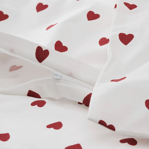 BARNDRÖM Duvet cover 1 pillowcase for cot, heart pattern/white red, 110x125/35x55 cm