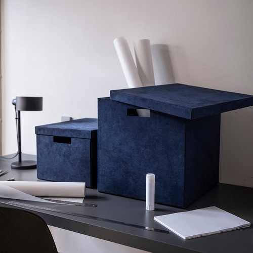 GJÄTTA Storage box with lid, velvet dark blue, 32x35x32 cm