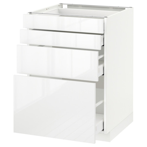 METOD/MAXIMERA Base cab 4 frnts/4 drawers, white, Ringhult high-gloss white, 60x60 cm