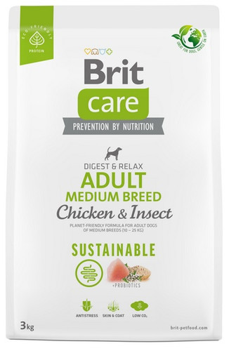 Brit Care Sustainable Adult Medium Breed Chicken & Insect Dog Dry Food 3kg