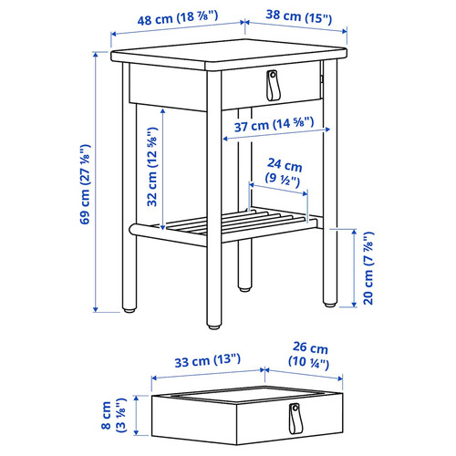 BJÖRKSNÄS Nightstand, birch, 48x38 cm