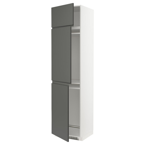 METOD High cab f fridge/freezer w 3 doors, white/Voxtorp dark grey, 60x60x240 cm