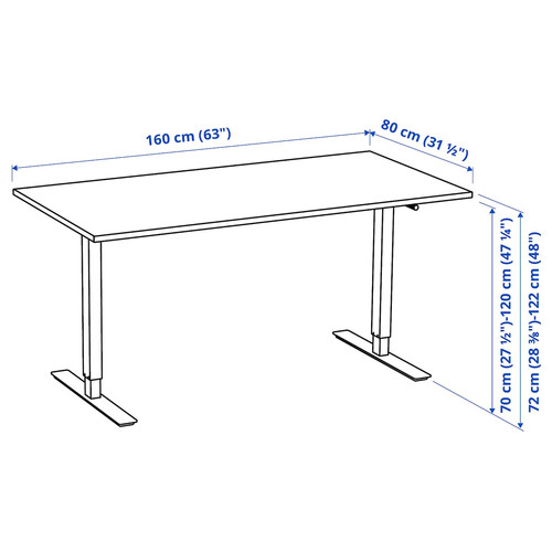 TROTTEN Desk sit/stand, white/anthracite, 160x80 cm