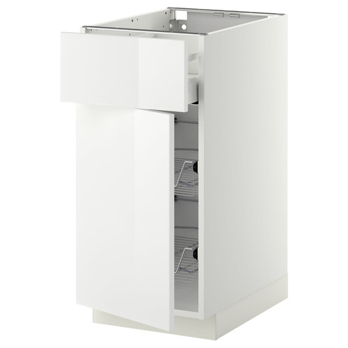 METOD / MAXIMERA Base cab w wire basket/drawer/door, white/Ringhult white, 40x60 cm