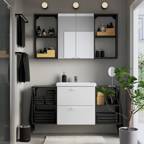 ENHET Bathroom, anthracite/white, 140x43x65 cm