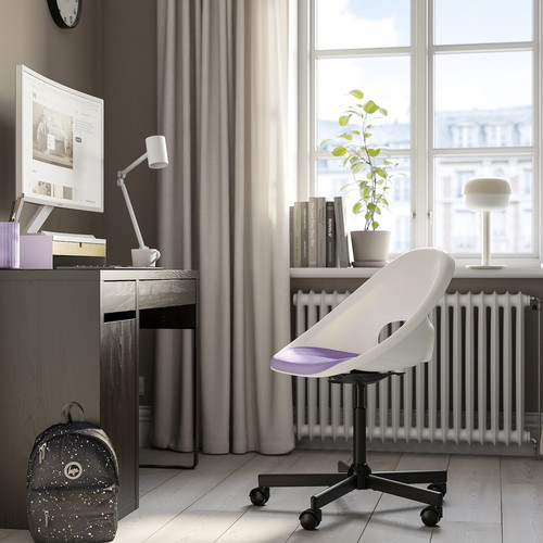 LOBERGET / MALSKÄR Swivel chair + pad, white black/lilac