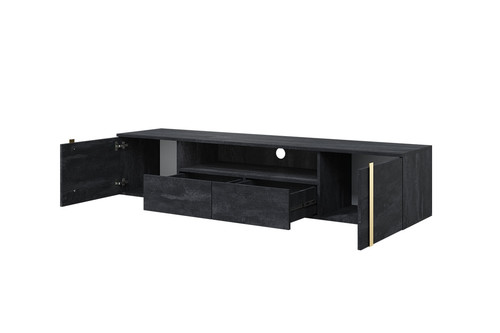 Wall-Mounted TV Cabinet Verica 200 cm, charcoal/gold handles