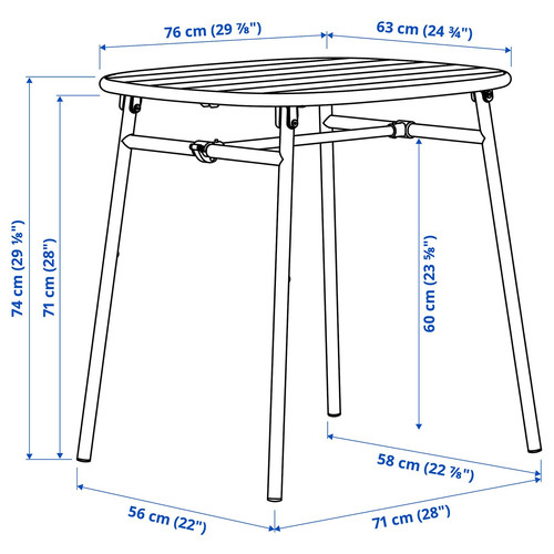 DUVSKÄR / DUVSKÄR Table and 2 chairs, outdoor black-blue/grey, 76 cm