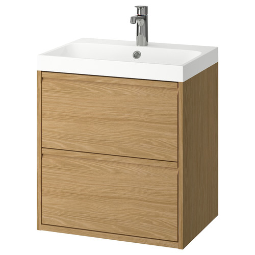 ÄNGSJÖN / BACKSJÖN Wash-stnd w drawers/wash-basin/tap, oak effect, 60x48x69 cm