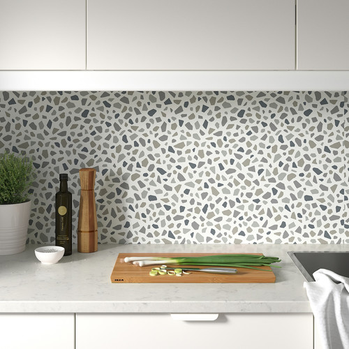 LYSEKIL Wall panel, double sided white marble effect/terrazzo effect, 119.6x55 cm