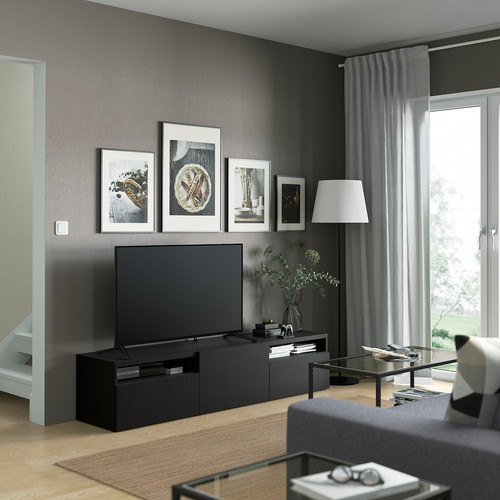BESTÅ TV bench, black-brown, Lappviken black-brown, 180x42x39 cm