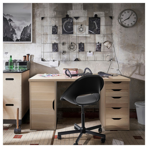 LAGKAPTEN / ALEX Desk, white stained/oak effect white, 140x60 cm