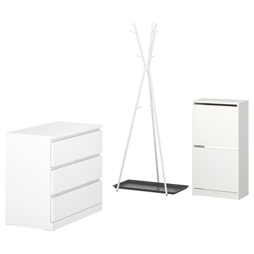 BISSA / EKRAR Hallway furniture, set of 4, white/grey