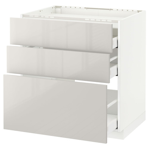 METOD / MAXIMERA Base cab f hob/3 fronts/3 drawers, white/Ringhult light grey, 80x60 cm