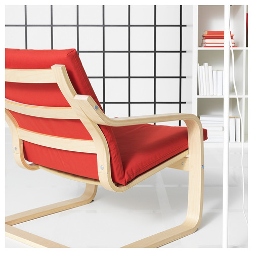 POÄNG Low-back armchair, natural colour/beige/Vissle red