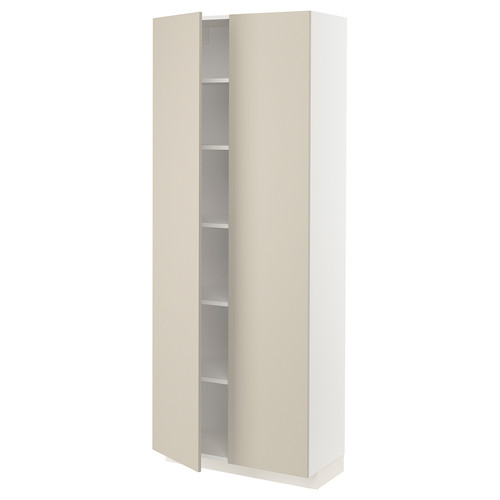 METOD High cabinet with shelves, white/Havstorp beige, 80x37x200 cm