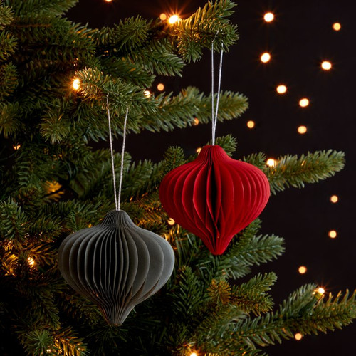 Christmas Hanging Decoration Paper Bauble 2pcs, red, grey