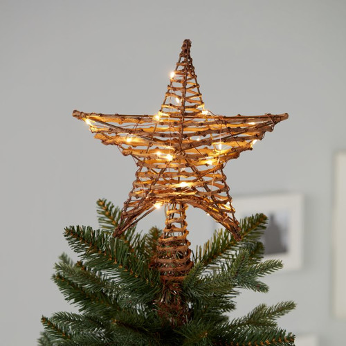 Christmas LED Decoration Star Topper, rattan, battery-operated