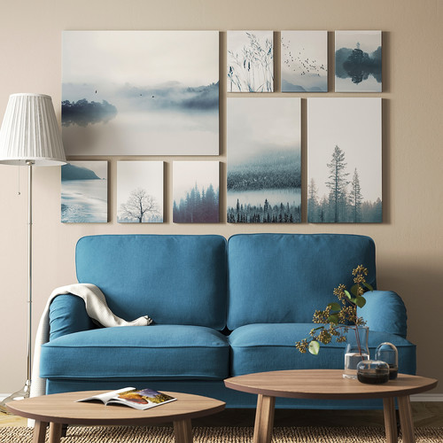 GRÖNBY Picture, set of 9, blue landscape, 179x112 cm