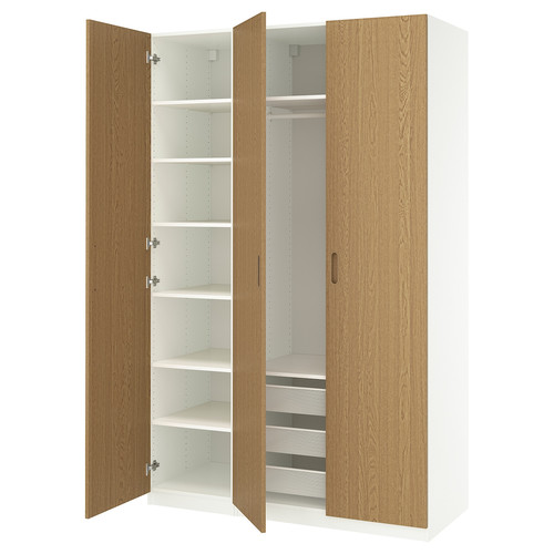 PAX / TONSTAD Wardrobe combination, white/oak veneer, 150x60x236 cm