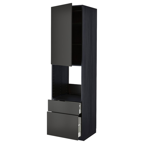 METOD / MAXIMERA Hi cab f ov w dr/2 frnt/1 m/1 h drw, black/Nickebo matt anthracite, 60x60x220 cm