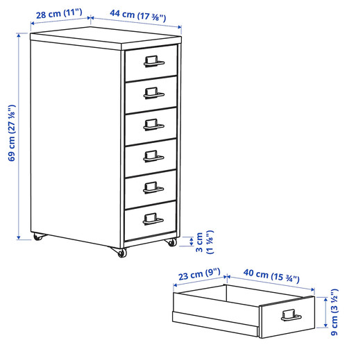 HELMER Drawer unit on castors, black, 28x69 cm