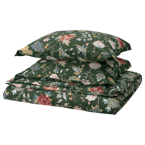 NÄSSELKLOCKA Duvet cover and 2 pillowcases, dark grey-green/multicolour, 200x200/50x60 cm