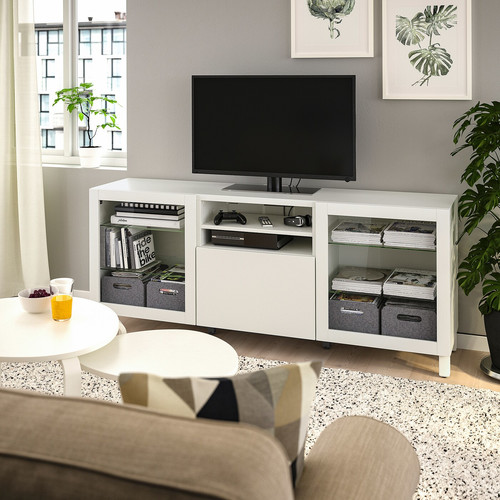 BESTÅ TV bench with doors and drawers, white/Lappviken/Stubbarp Sindvik, 180x42x74 cm