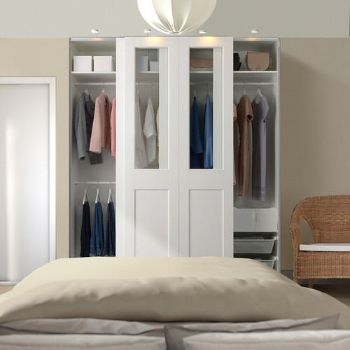 PAX / GRIMO Wardrobe with sliding doors, white/clear glass white, 200x66x236 cm