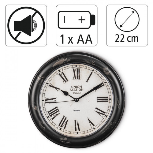 Hama Wall Clock Urban Vintage, low-noice, 22 cm