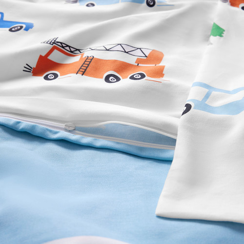 BERGFINK 3-piece bedlinen set with bag, multicolour vehicles/roads pattern, 150x200/50x60 cm