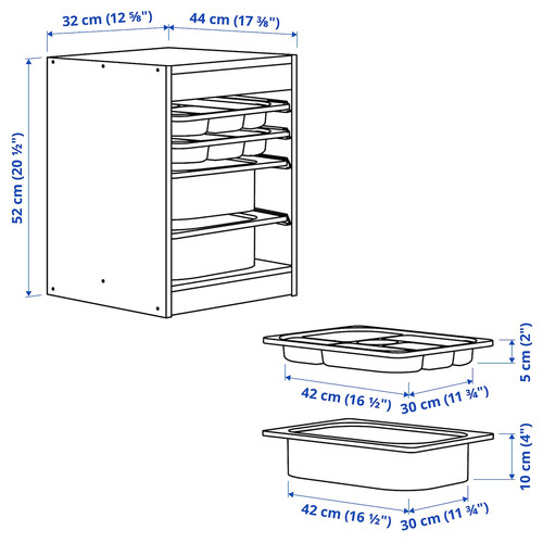 TROFAST Storage combination with box/trays, light white stained pine/white, 32x44x52 cm