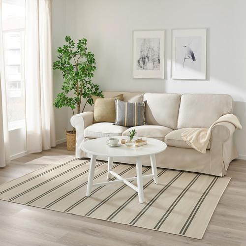 VIRKLUND Rug flatwoven, in/outdoor, beige/dark grey, 160x230 cm