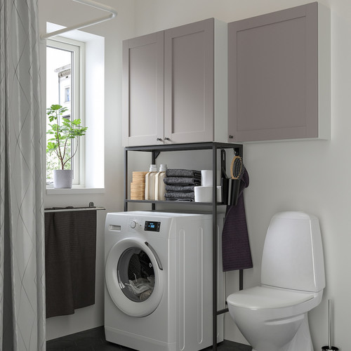 ENHET Storage combination for laundry, anthracite/grey frame, 140x32x204 cm