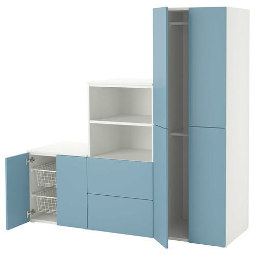 SMÅSTAD / PLATSA Storage combination, white/blue, 180x57x181 cm