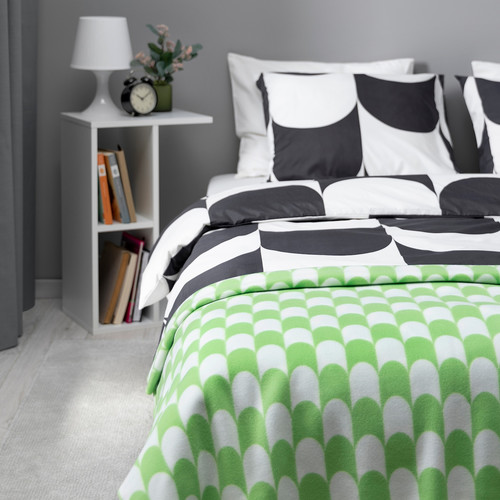 BRUKSVARA Throw, green/white, 120x160 cm