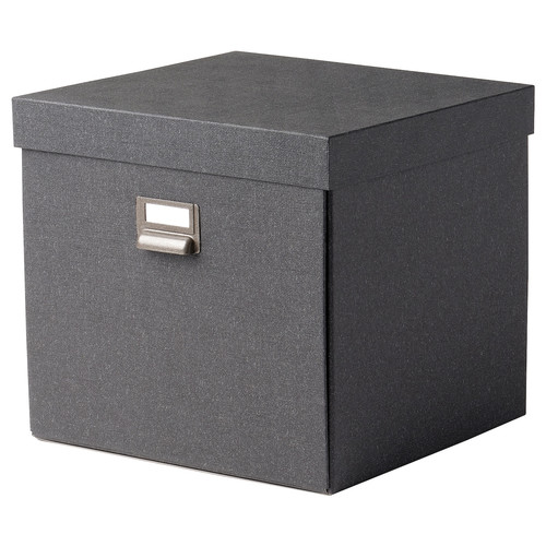 TJOG Storage box with lid, dark grey, 32x31x30 cm