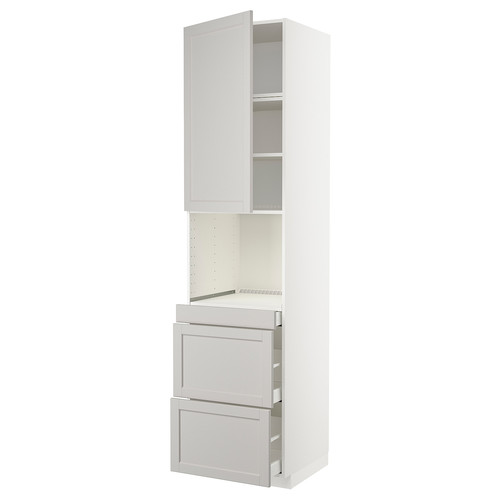 METOD / MAXIMERA Hi cab f micro combi w door/3 drwrs, white/Lerhyttan light grey, 60x60x240 cm