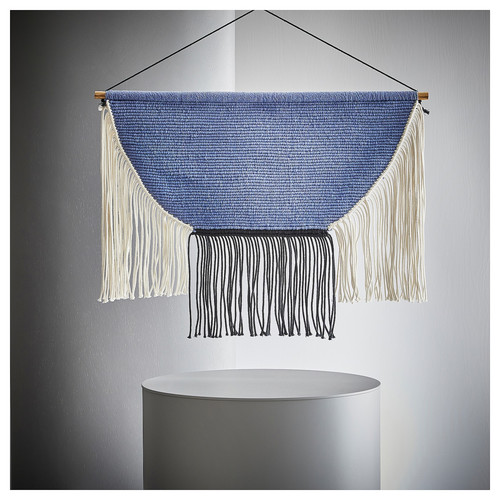 HÄNGALM Hanging tapestry, beige black/light lilac-blue, 85x60 cm