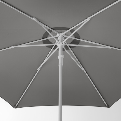 HÖGÖN Parasol with base, light grey/Grytö dark grey, 270 cm