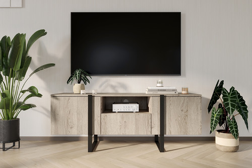 TV Cabinet Verica 150 cm, biscuit oak/black legs