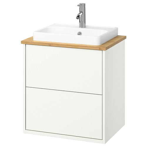 HAVBÄCK / ORRSJÖN Wash-stnd w drawers/wash-basin/tap, white/bamboo, 62x49x71 cm