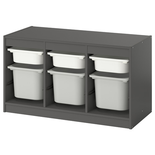 TROFAST Storage combination with boxes, gray white/grey, 99x44x56 cm