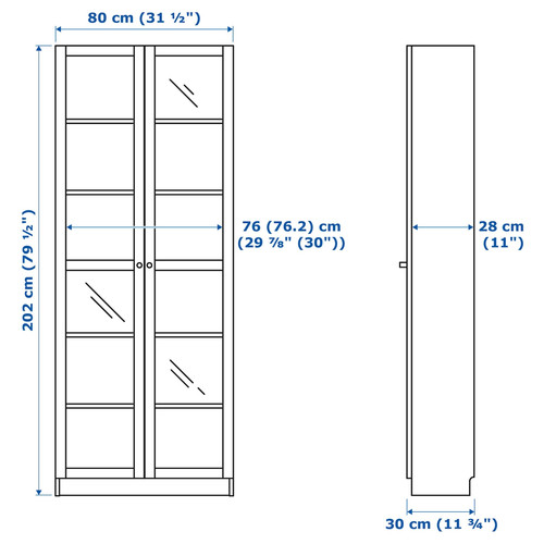 BILLY / OXBERG Bookcase, white, glass, 80x30x202 cm