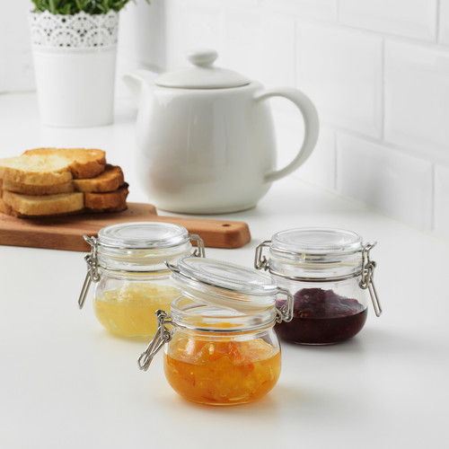 KORKEN Jar with lid, clear glass, 13 cl, 3 pack