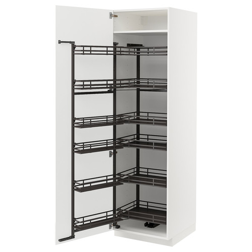 METOD High cabinet with pull-out larder, white/Ringhult light grey, 60x60x200 cm