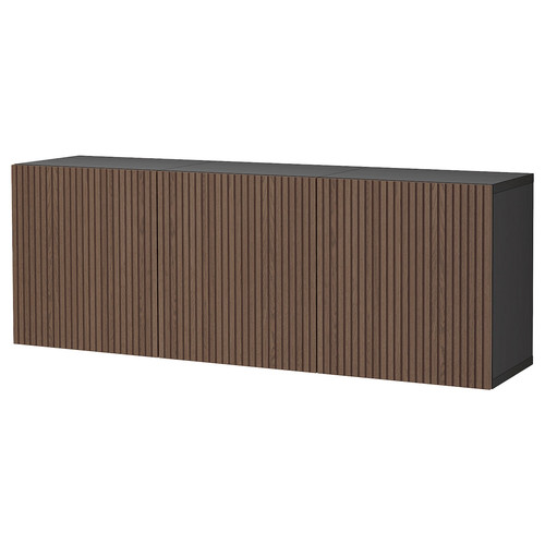 BESTÅ Wall-mounted cabinet combination, black-brown Björköviken/brown stained oak veneer, 180x42x64 cm